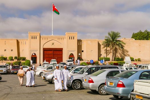 Gate at the entrance to the souk at the car park in Nizwa, Oman, Arabian Peninsula, Asia