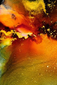 Burning abstract background from marble ink art of exquisite original painting . Painting was painted on high quality paper texture to create smooth marble background pattern of ombre alcohol ink .