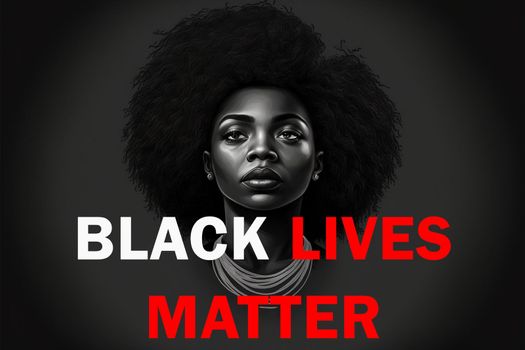 Black History Month. Black lives matter modern logo, banner, design concept, sign, with. Art portrait of a woman on a dark background.