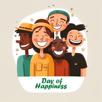 International Day of Happiness. Happy people cartoon.