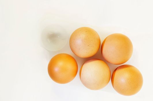 Five eggs in egg box , healthy eating 