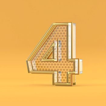 Gold wire and glass font Number 4 FOUR 3D rendering illustration isolated on orange background
