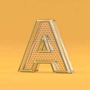 Gold wire and glass font letter A 3D rendering illustration isolated on orange background