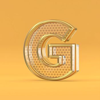 Gold wire and glass font letter G 3D rendering illustration isolated on orange background