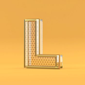Gold wire and glass font letter L 3D rendering illustration isolated on orange background