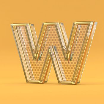 Gold wire and glass font letter W 3D rendering illustration isolated on orange background