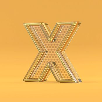 Gold wire and glass font letter X 3D rendering illustration isolated on orange background