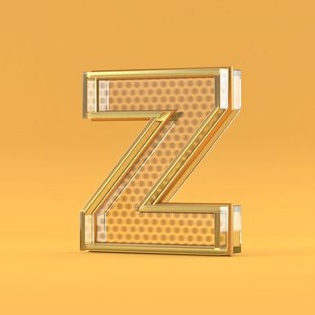 Gold wire and glass font letter Z 3D rendering illustration isolated on orange background