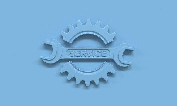 Blue gear wheel SERVICE 3D rendering illustration isolated on blue background