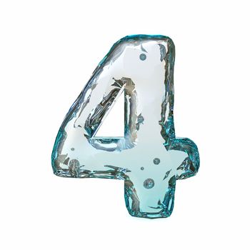 Blue ice font Number 4 FOUR 3D rendering illustration isolated on white background