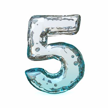 Blue ice font Number 5 FIVE 3D rendering illustration isolated on white background