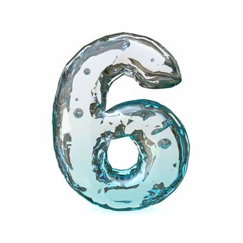 Blue ice font Number 6 SIX 3D rendering illustration isolated on white background