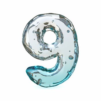 Blue ice font Number 9 NINE 3D rendering illustration isolated on white background