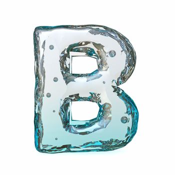 Blue ice font Letter B 3D rendering illustration isolated on white background
