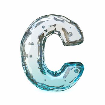 Blue ice font Letter C 3D rendering illustration isolated on white background