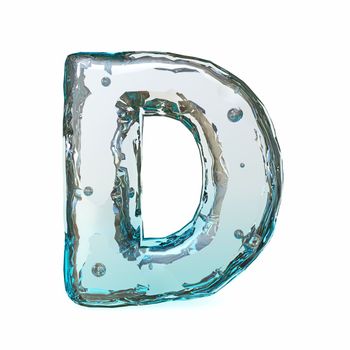 Blue ice font Letter D 3D rendering illustration isolated on white background
