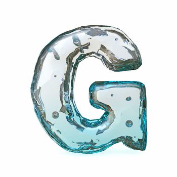 Blue ice font Letter G 3D rendering illustration isolated on white background