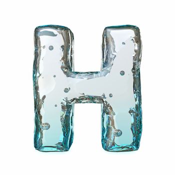 Blue ice font Letter H 3D rendering illustration isolated on white background