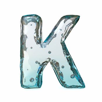 Blue ice font Letter K 3D rendering illustration isolated on white background
