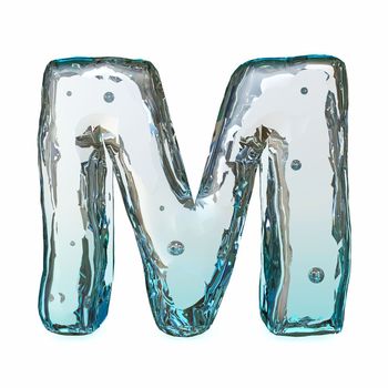 Blue ice font Letter M 3D rendering illustration isolated on white background