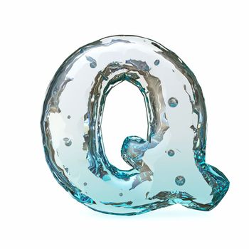 Blue ice font Letter Q 3D rendering illustration isolated on white background