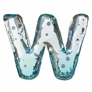Blue ice font Letter W 3D rendering illustration isolated on white background
