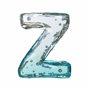 Blue ice font Letter Z 3D rendering illustration isolated on white background