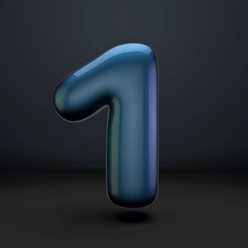 Dark blue shiny font Number 1 ONE 3D rendering illustration isolated on black background