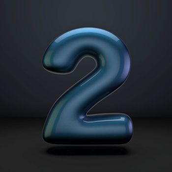 Dark blue shiny font Number 2 TWO 3D rendering illustration isolated on black background