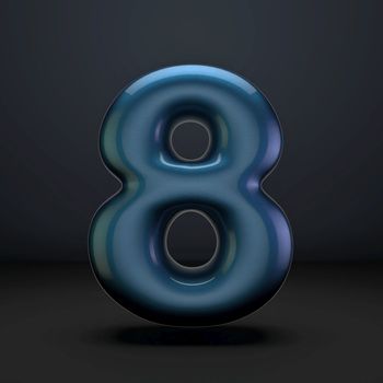Dark blue shiny font Number 8 EIGHT 3D rendering illustration isolated on black background
