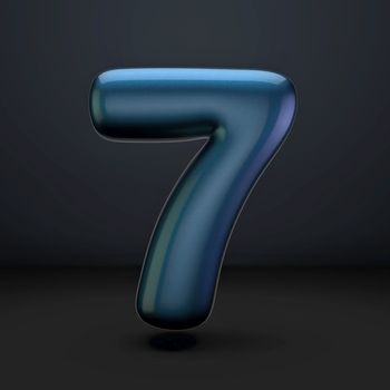 Dark blue shiny font Number 7 SEVEN 3D rendering illustration isolated on black background