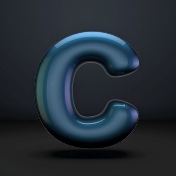 Dark blue shiny font Letter C 3D rendering illustration isolated on black background