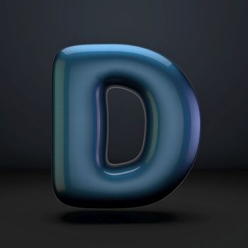 Dark blue shiny font Letter D 3D rendering illustration isolated on black background