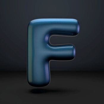 Dark blue shiny font Letter F 3D rendering illustration isolated on black background