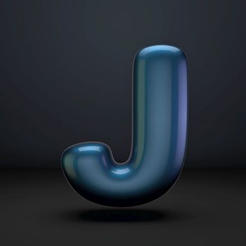 Dark blue shiny font Letter J 3D rendering illustration isolated on black background