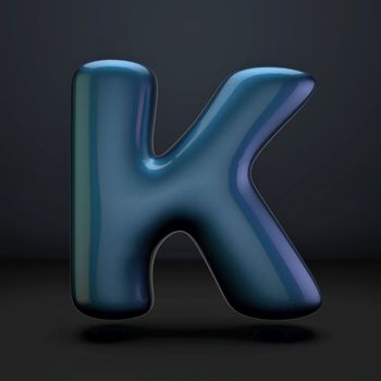 Dark blue shiny font Letter K 3D rendering illustration isolated on black background