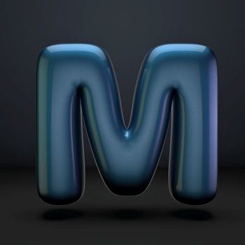 Dark blue shiny font Letter M 3D rendering illustration isolated on black background