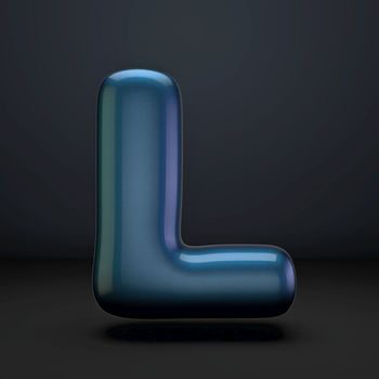 Dark blue shiny font Letter L 3D rendering illustration isolated on black background