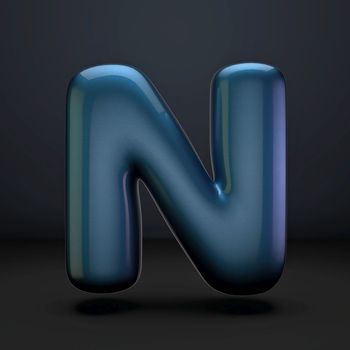 Dark blue shiny font Letter N 3D rendering illustration isolated on black background