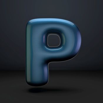 Dark blue shiny font Letter P 3D rendering illustration isolated on black background