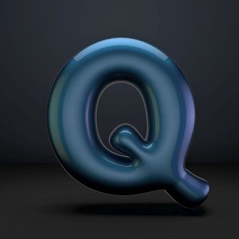 Dark blue shiny font Letter Q 3D rendering illustration isolated on black background