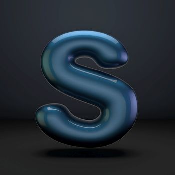 Dark blue shiny font Letter S 3D rendering illustration isolated on black background