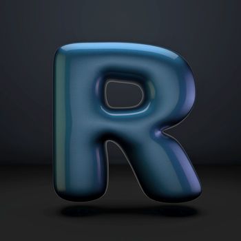 Dark blue shiny font Letter R 3D rendering illustration isolated on black background