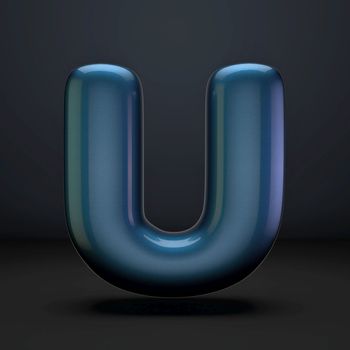 Dark blue shiny font Letter U 3D rendering illustration isolated on black background