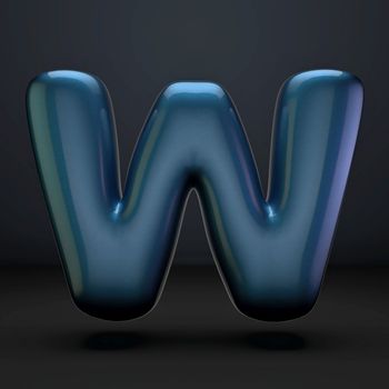 Dark blue shiny font Letter W 3D rendering illustration isolated on black background