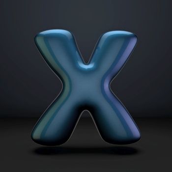 Dark blue shiny font Letter X 3D rendering illustration isolated on black background