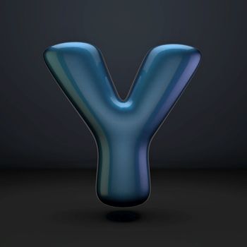 Dark blue shiny font Letter Y 3D rendering illustration isolated on black background