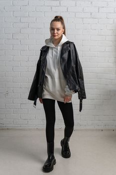 white leather style isolated casual black jacket clothing fashion background clothes zipper design