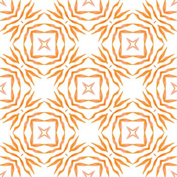 Ikat repeating swimwear design. Orange worthy boho chic summer design. Watercolor ikat repeating tile border. Textile ready fascinating print, swimwear fabric, wallpaper, wrapping.