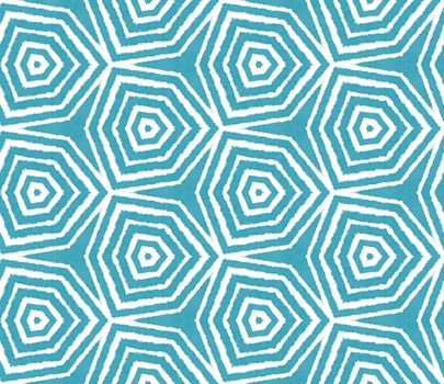 Exotic seamless pattern. Turquoise symmetrical kaleidoscope background. Summer swimwear exotic seamless design. Textile ready fancy print, swimwear fabric, wallpaper, wrapping.